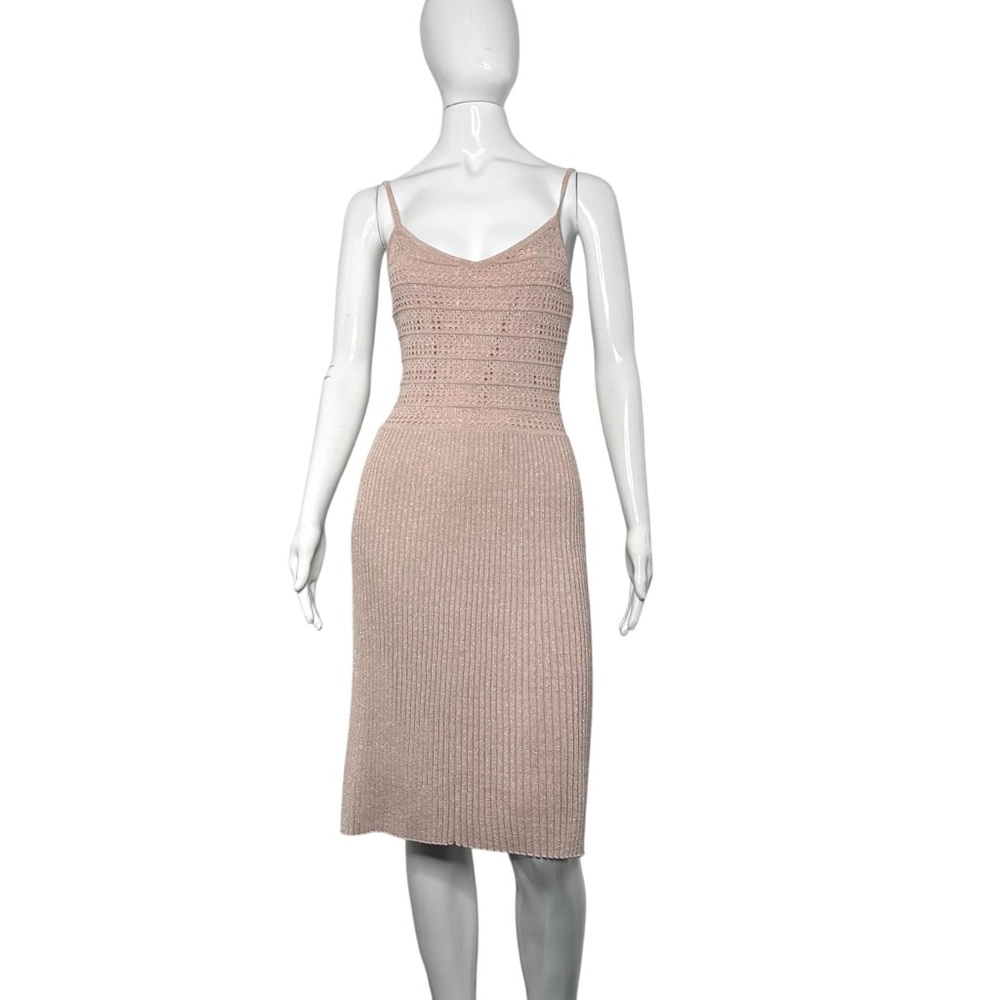 Bebe Dusty Pink Sparkle Metallic Crotchet Ribbed Body-Con Knit Dress M